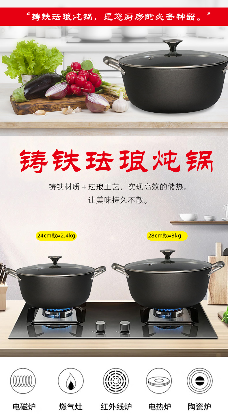 低脂烹饪纹理系列珐琅不粘铸铁深炖锅插图