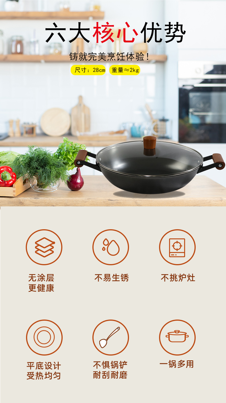 氮化真不锈铸铁浅炖锅海鲜锅插图